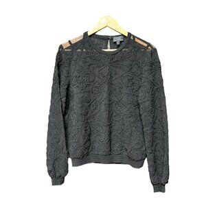 Intermix Womens Blouse Size Small Black Textured Lace Raw Silk Long Sleeve